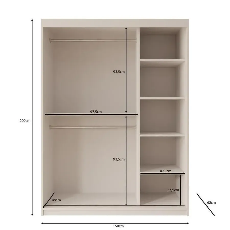Schuifdeurkasten-Meubella - Kledingkast Ulysses - Eiken - 150 cm - Met spiegel