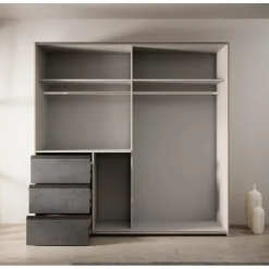 Schuifdeurkasten-Meubella - Kledingkast Walter - Eiken - Grijs - 200 cm