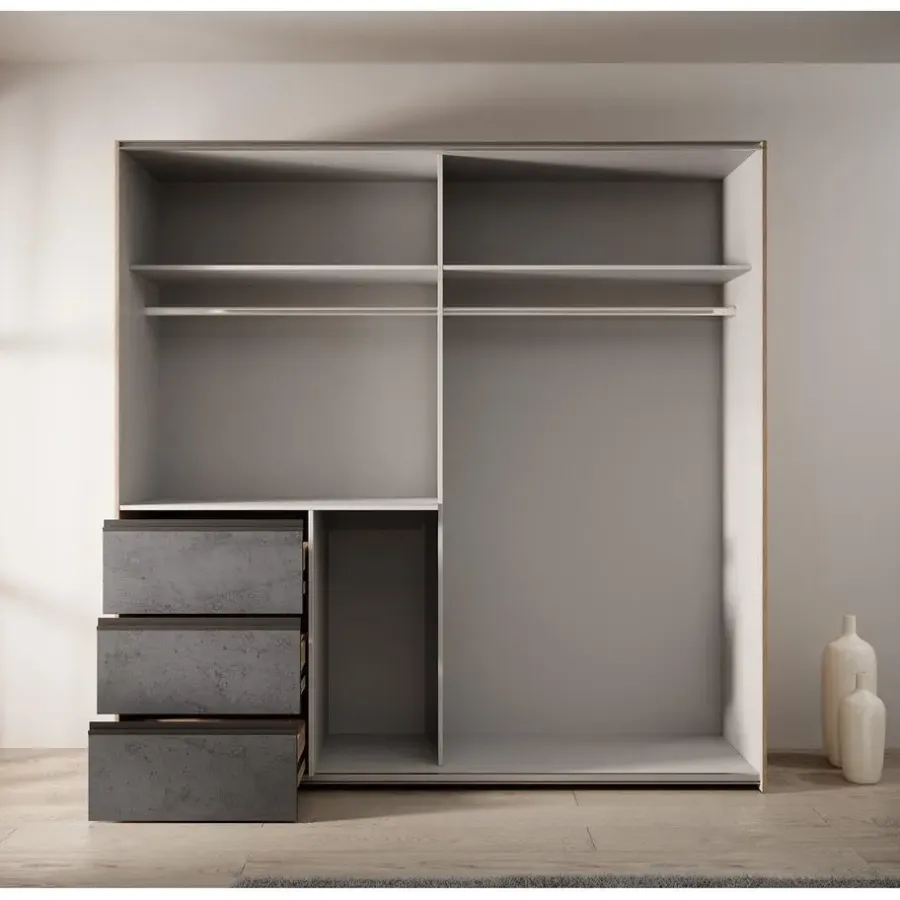 Schuifdeurkasten-Meubella - Kledingkast Walter - Eiken - Grijs - 200 cm