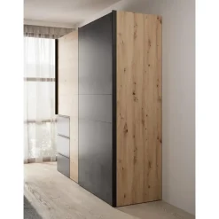 Schuifdeurkasten-Meubella - Kledingkast Walter - Eiken - Grijs - 200 cm