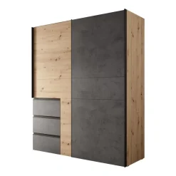 Meubella - Kledingkast Walter - Eiken - Grijs - 170 cm