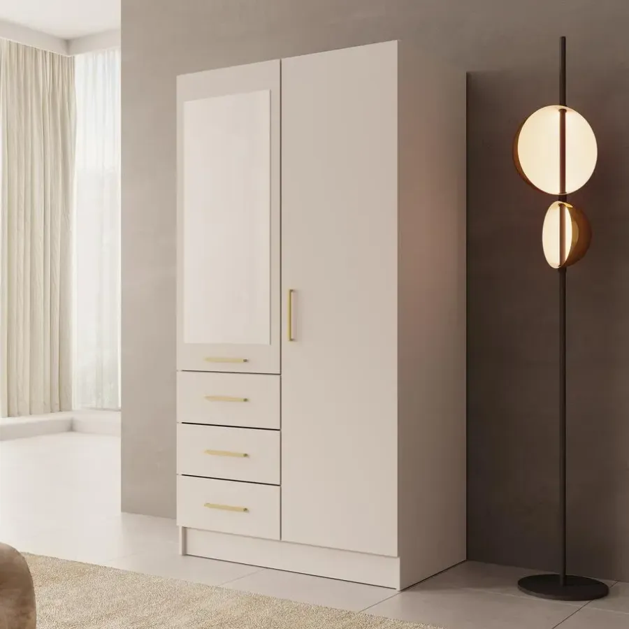 Draaideurkasten-Meubella - Komodo - Kledingkast met 2 deuren - Beige - 101x61x201 cm