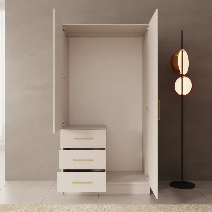 Draaideurkasten-Meubella - Komodo - Kledingkast met 2 deuren - Beige - 101x61x201 cm
