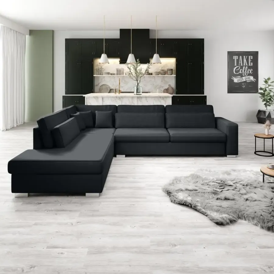 Meubella - Kristina - Hoekbank 5-zits - Zwart velvet - Links