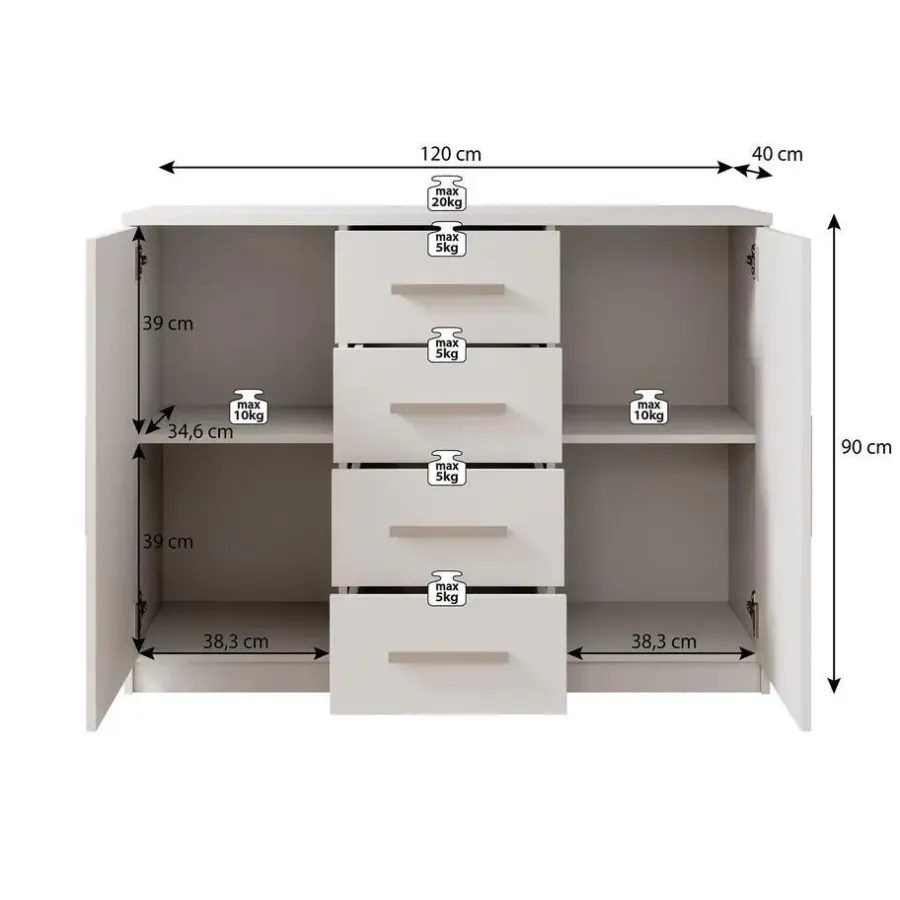 Dressoirs-Meubella - Ladekast Blake - Wit - 120 cm