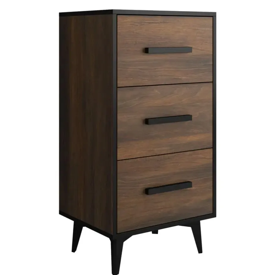 Ladekasten|Ladekasten-Meubella - Ladekast Frey - Donker eiken - Zwart - 47 cm