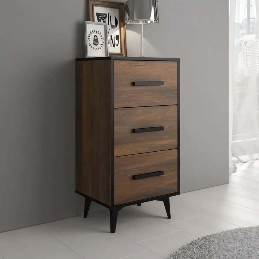 Ladekasten|Ladekasten-Meubella - Ladekast Frey - Donker eiken - Zwart - 47 cm