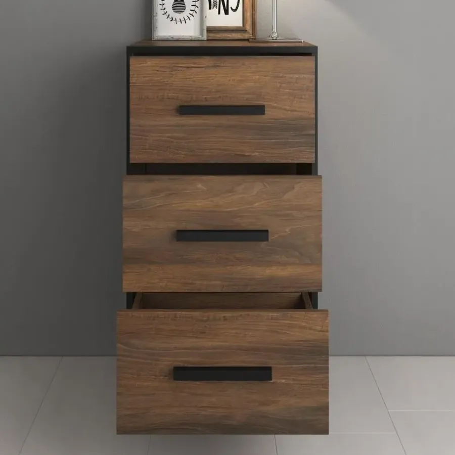 Ladekasten|Ladekasten-Meubella - Ladekast Frey - Donker eiken - Zwart - 47 cm