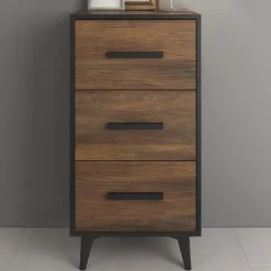 Ladekasten|Ladekasten-Meubella - Ladekast Frey - Donker eiken - Zwart - 47 cm