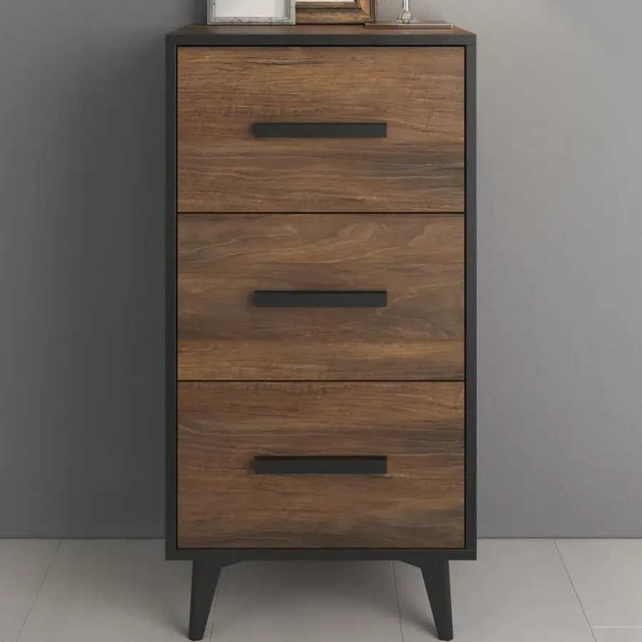 Ladekasten|Ladekasten-Meubella - Ladekast Frey - Donker eiken - Zwart - 47 cm