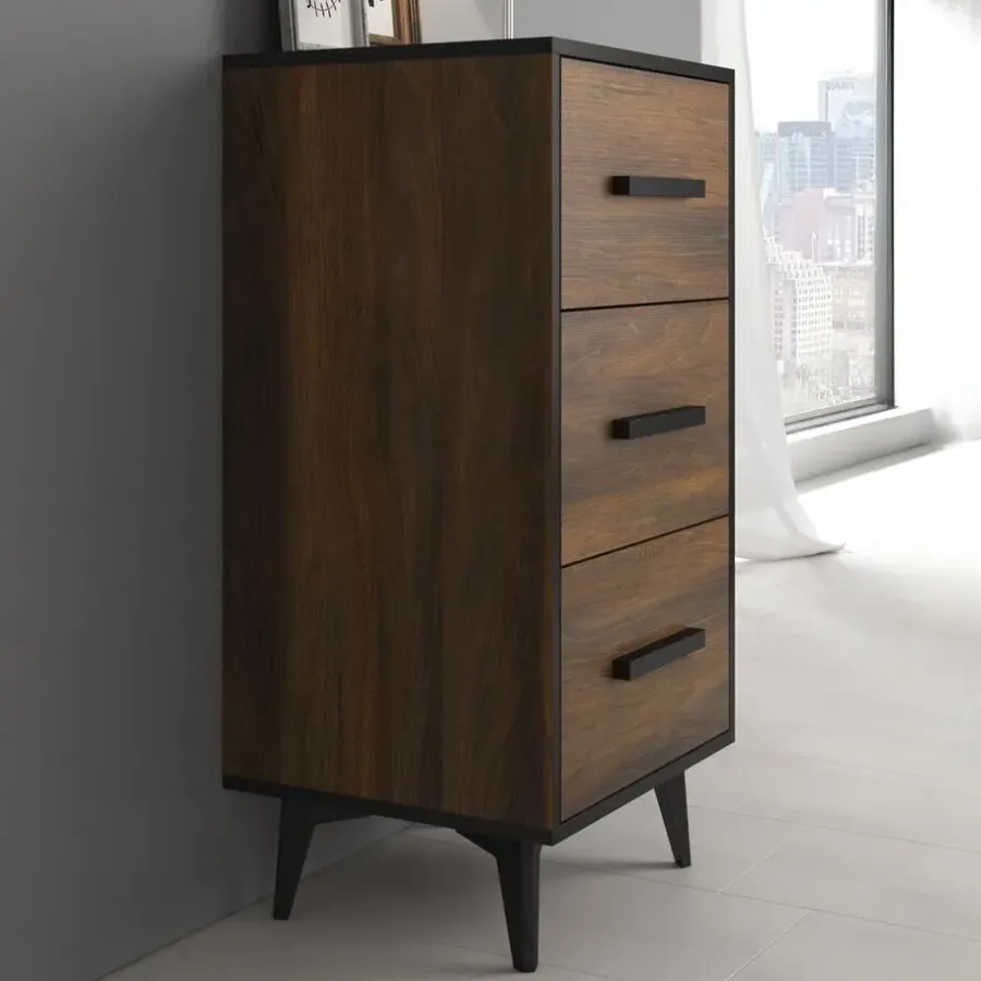 Ladekasten|Ladekasten-Meubella - Ladekast Frey - Donker eiken - Zwart - 47 cm