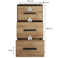 Ladekasten|Ladekasten-Meubella - Ladekast Frey - Donker eiken - Zwart - 47 cm