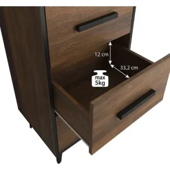Ladekasten|Ladekasten-Meubella - Ladekast Frey - Donker eiken - Zwart - 47 cm