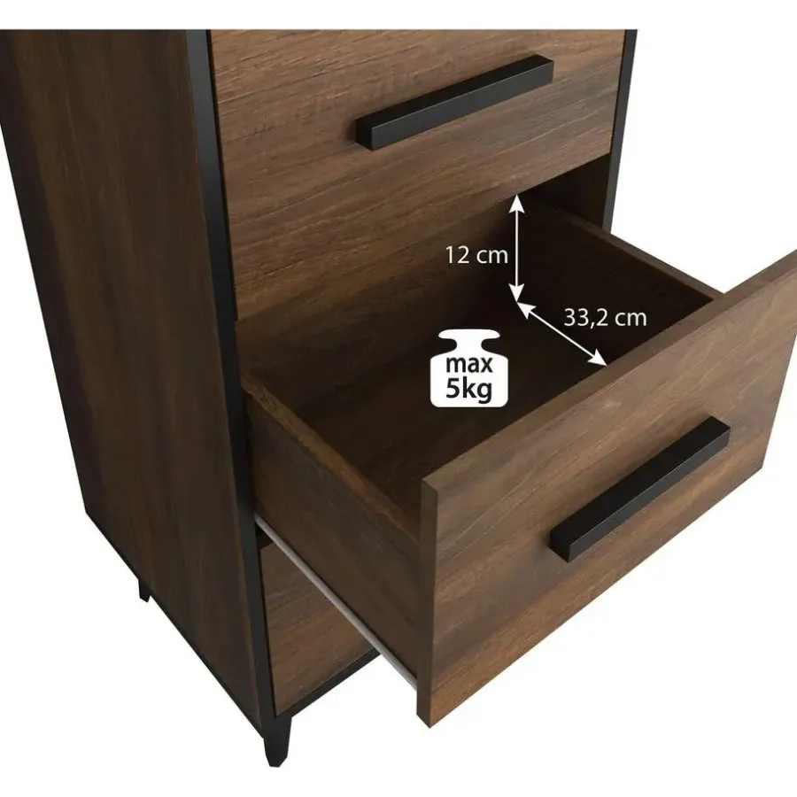 Ladekasten|Ladekasten-Meubella - Ladekast Frey - Donker eiken - Zwart - 47 cm