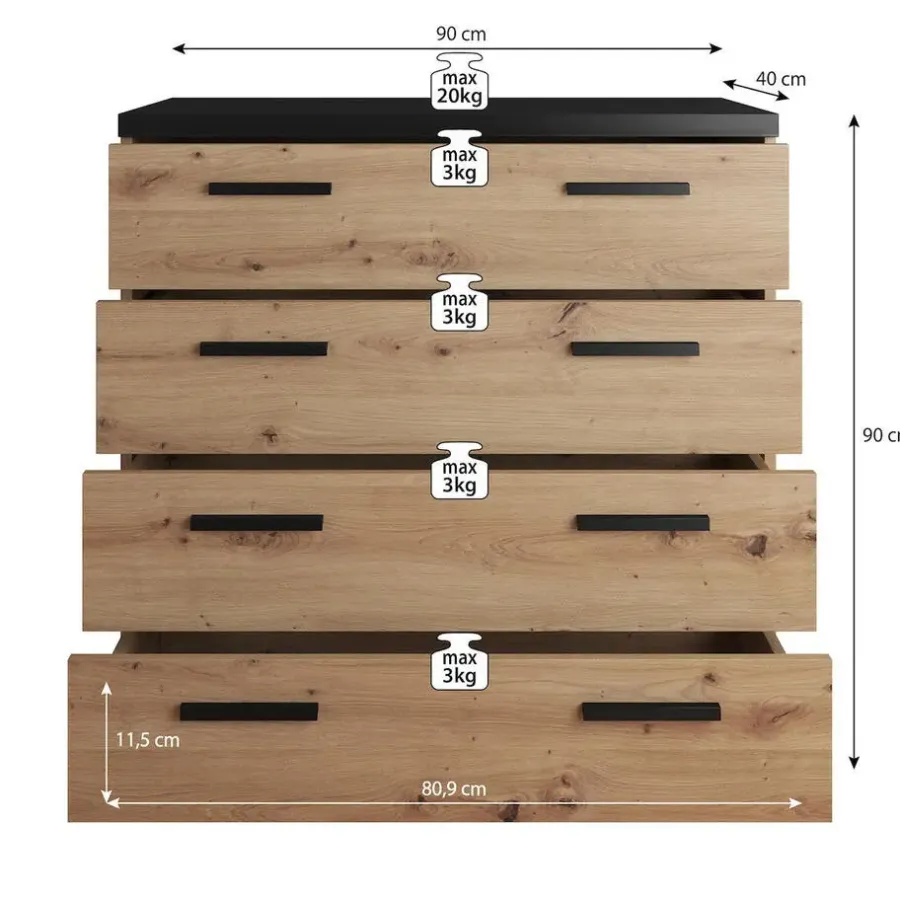 Meubella - Ladekast Incala - Eiken - 90 cm