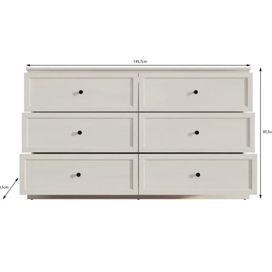 Meubella - Ladekast Leroy - Wit eiken - 146 cm
