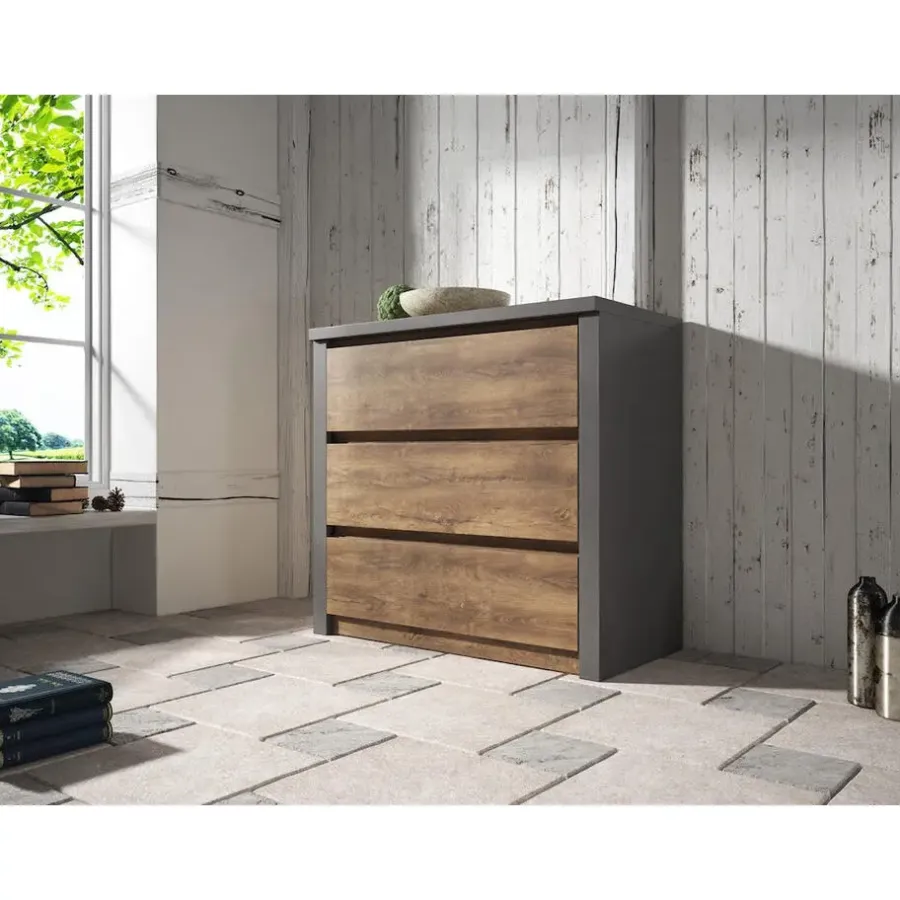 Meubella - Ladekast Monaco - Eiken - Grijs - 90 cm