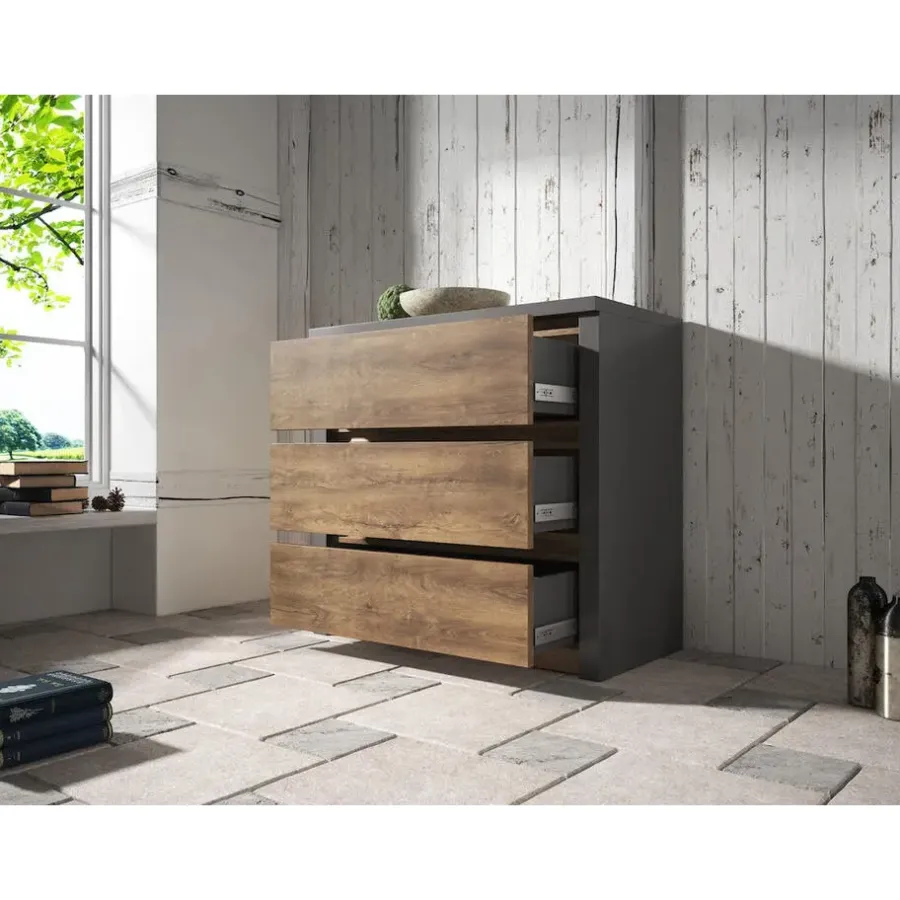 Meubella - Ladekast Monaco - Eiken - Grijs - 90 cm