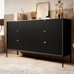 Ladekasten|Ladekasten-Meubella - Ladekast Navil - Zwart - 154 cm