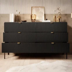 Ladekasten|Ladekasten-Meubella - Ladekast Navil - Zwart - 154 cm