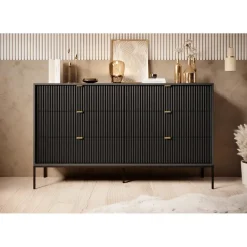 Ladekasten|Ladekasten-Meubella - Ladekast Navil - Zwart - 154 cm