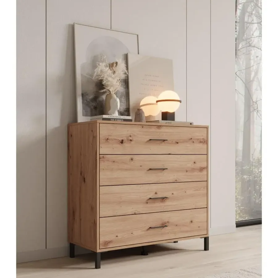Ladekasten|Ladekasten-Meubella - Ladekast Vidor - Eiken - 93 cm