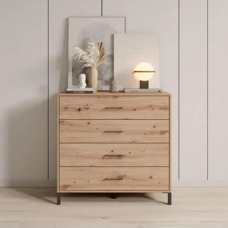 Ladekasten|Ladekasten-Meubella - Ladekast Vidor - Eiken - 93 cm