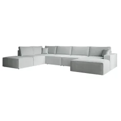 Meubella - Manolo - Hoekbank 5-zits met chaise longue - Stof grijs - Rechts