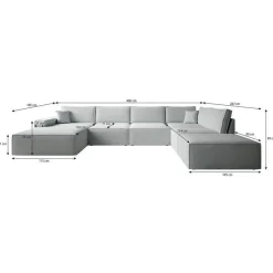 Meubella - Manolo - Hoekbank 5-zits met chaise longue - Stof beige - Links