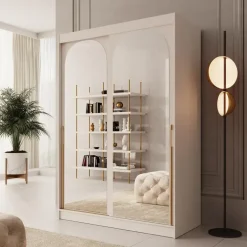 Meubella - Moniq - Kledingkast met schuifdeuren - Beige - 150x65x215 cm