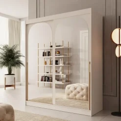 Meubella - Moniq - Kledingkast met 2 schuifdeuren - Beige - 180x65x215 cm