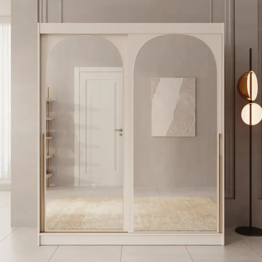 Meubella - Moniq - Kledingkast met 2 schuifdeuren - Beige - 180x65x215 cm