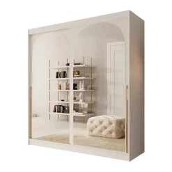 Schuifdeurkasten-Meubella - Moniq - Kledingkast met schuifdeuren - Wit - 200x65x215 cm