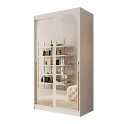 Schuifdeurkasten-Meubella - Moniq - Kledingkast met 2 schuifdeuren - Wit - 120x65x215 cm