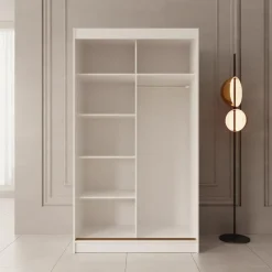 Schuifdeurkasten-Meubella - Moniq - Kledingkast met 2 schuifdeuren - Wit - 120x65x215 cm