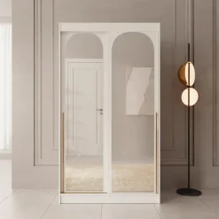 Schuifdeurkasten-Meubella - Moniq - Kledingkast met 2 schuifdeuren - Wit - 120x65x215 cm