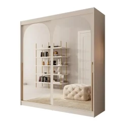 Meubella - Moniq - Kledingkast met schuifdeuren - Beige - 200x65x215 cm