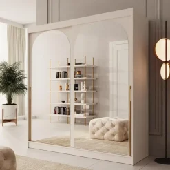 Meubella - Moniq - Kledingkast met schuifdeuren - Beige - 200x65x215 cm