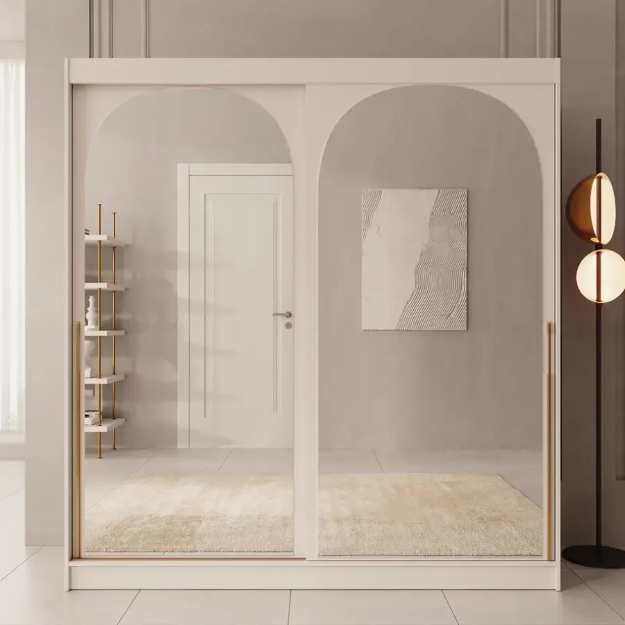 Meubella - Moniq - Kledingkast met schuifdeuren - Beige - 200x65x215 cm