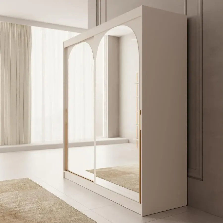 Meubella - Moniq - Kledingkast met schuifdeuren - Beige - 200x65x215 cm