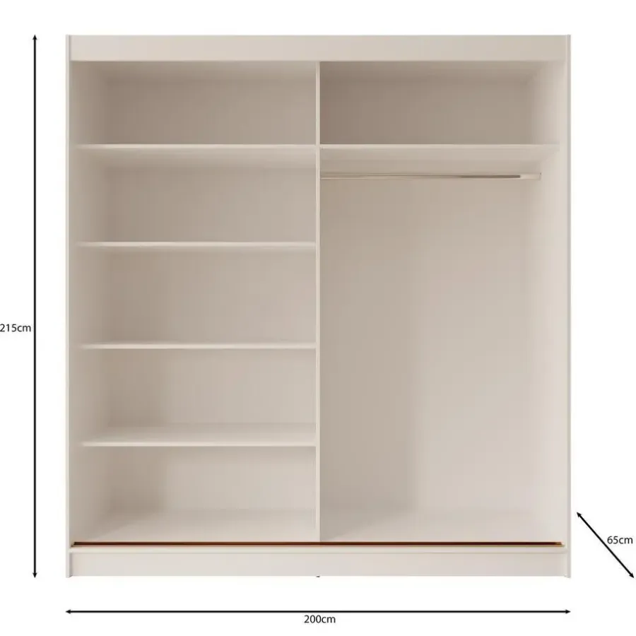 Meubella - Moniq - Kledingkast met schuifdeuren - Beige - 200x65x215 cm