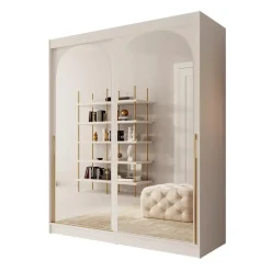 Schuifdeurkasten-Meubella - Moniq - Kledingkast met 2 schuifdeuren - Wit - 180x65x215 cm