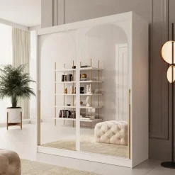 Schuifdeurkasten-Meubella - Moniq - Kledingkast met 2 schuifdeuren - Wit - 180x65x215 cm