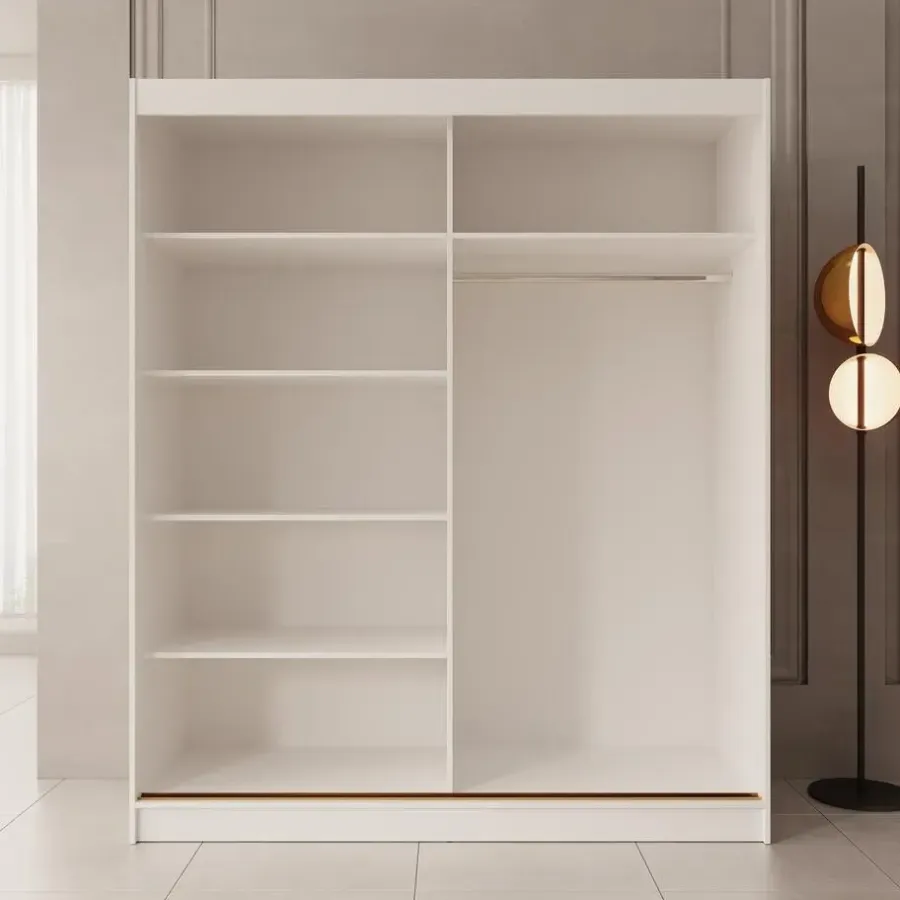 Schuifdeurkasten-Meubella - Moniq - Kledingkast met 2 schuifdeuren - Wit - 180x65x215 cm