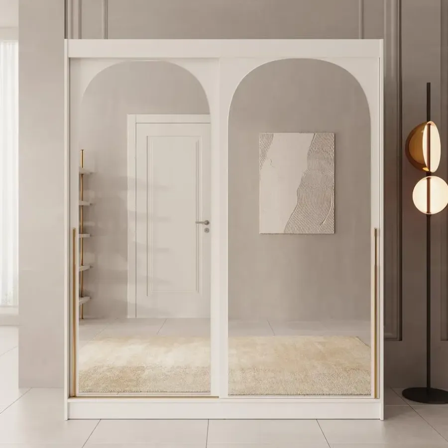 Schuifdeurkasten-Meubella - Moniq - Kledingkast met 2 schuifdeuren - Wit - 180x65x215 cm