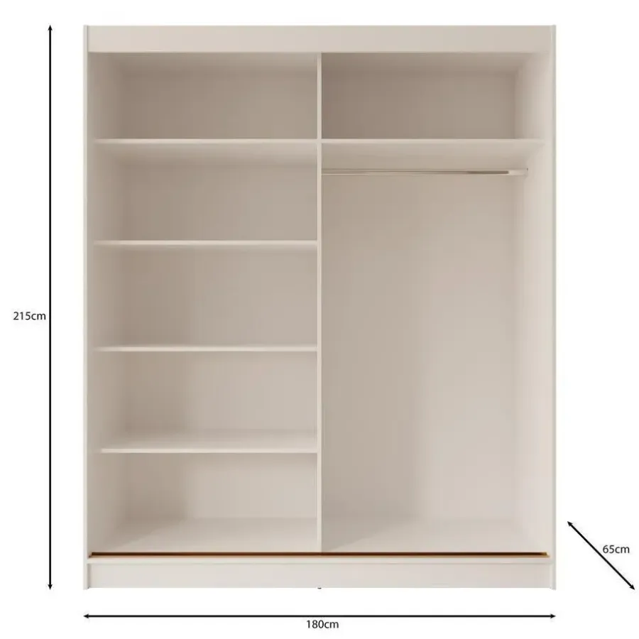 Schuifdeurkasten-Meubella - Moniq - Kledingkast met 2 schuifdeuren - Wit - 180x65x215 cm