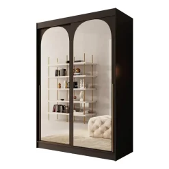 Schuifdeurkasten-Meubella - Moniq - Kledingkast met schuifdeuren - Zwart - 150x65x215 cm