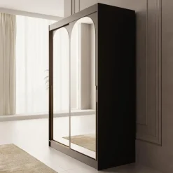 Schuifdeurkasten-Meubella - Moniq - Kledingkast met schuifdeuren - Zwart - 150x65x215 cm