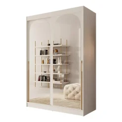 Schuifdeurkasten-Meubella - Moniq - Kledingkast met schuifdeuren - Wit - 150x65x215 cm