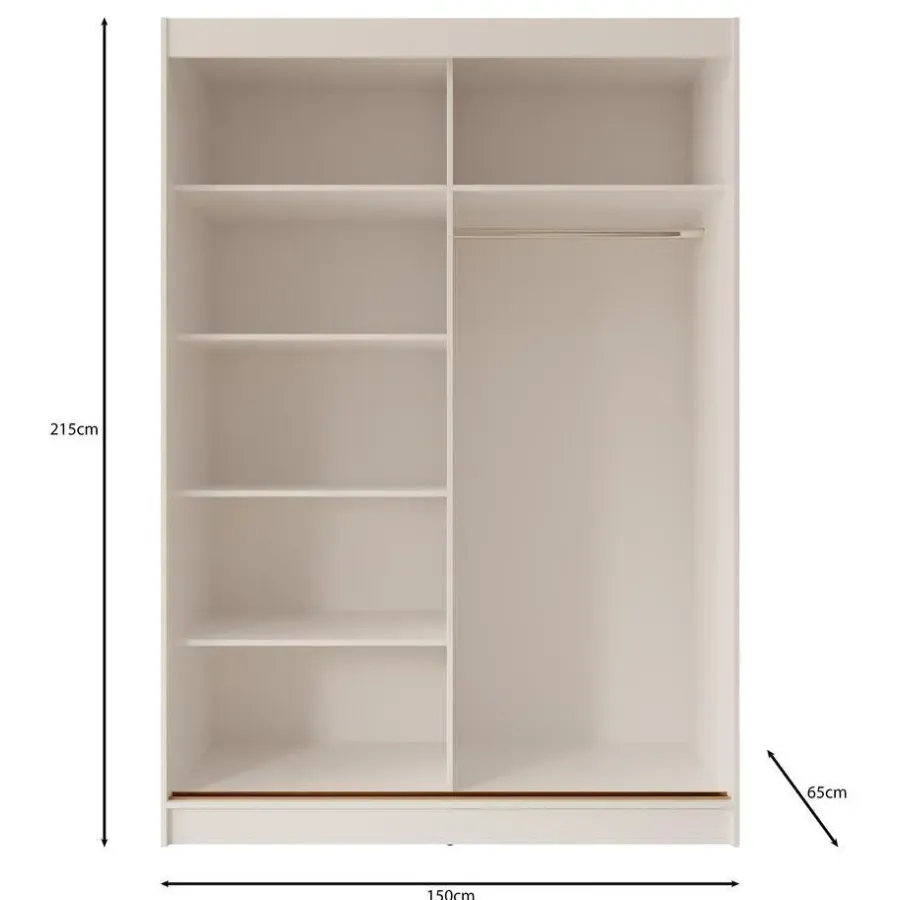 Schuifdeurkasten-Meubella - Moniq - Kledingkast met schuifdeuren - Wit - 150x65x215 cm